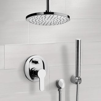 Chrome Shower System with Rain Ceiling Shower Head and Hand Shower Remer SFH41